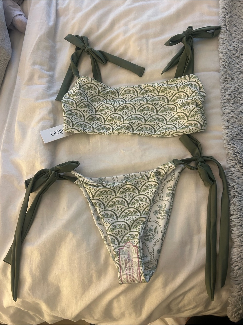Olive Green Printed Tie-Shoulder Bikini Set
